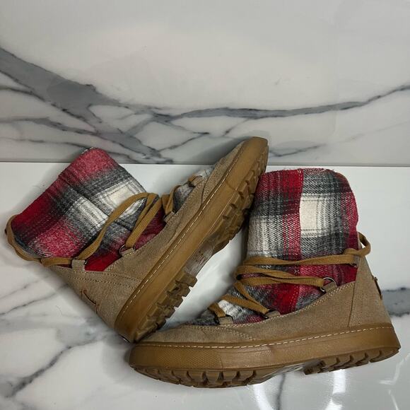 Roxy | Women's Brown Suede Fleece Lined Red Blanket Plaid Aster Boots Sz 7 - Picture 6 of 7